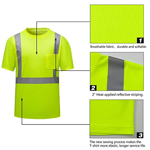 DPSAFETY High Visibility Shirts Quick Dry Safety T Shirts with Reflective Strips and Pocket Short Sleeve Mesh Hi Vis Construction Work Class 2 Shirt for Men/Women Lime,Medium by DPSAFETY - Used condition - Image 2