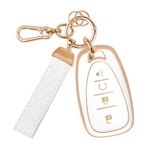 Rislobx Key Fob Cover Fit for Chevy Key Car Key Case Protector for Volt Bolt Spark Equinox Traverse Trax (4 Buttons White)