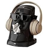 Easter Island Statue Tissue Box Cover 3-in-1 Glasses Organizer Headphone Stand Plastic Creative Tissue Box Holde for Living Room Home Decor Office (Black)