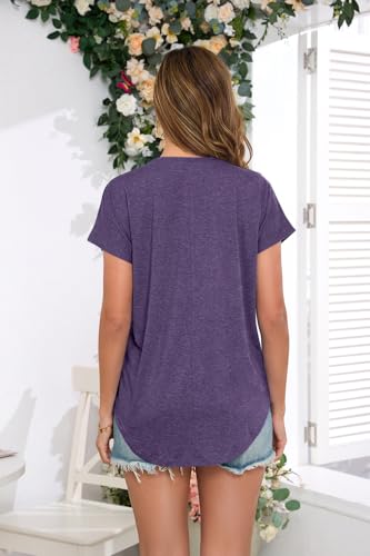 Image of Womens Summer Short Sleeve Tops High Low Loose Casual Basic T-Shirt
