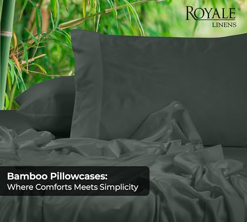 Image of Royale Linens Cooling Pillow Cases King Size Set of 2-100% Rayon Derived from Bamboo Cooling Pillowcase for Hot Sleepers - Soft & Silky Pillow Covers with Envelope Closure (Grey 20x40 Inches)