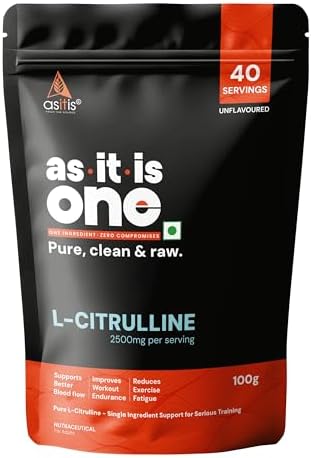 AS-IT-IS One L Citrulline Powder, Unflavoured, Unsweetened, 100g - Supports Blood Flow, Nitric Oxide Production & Endurance