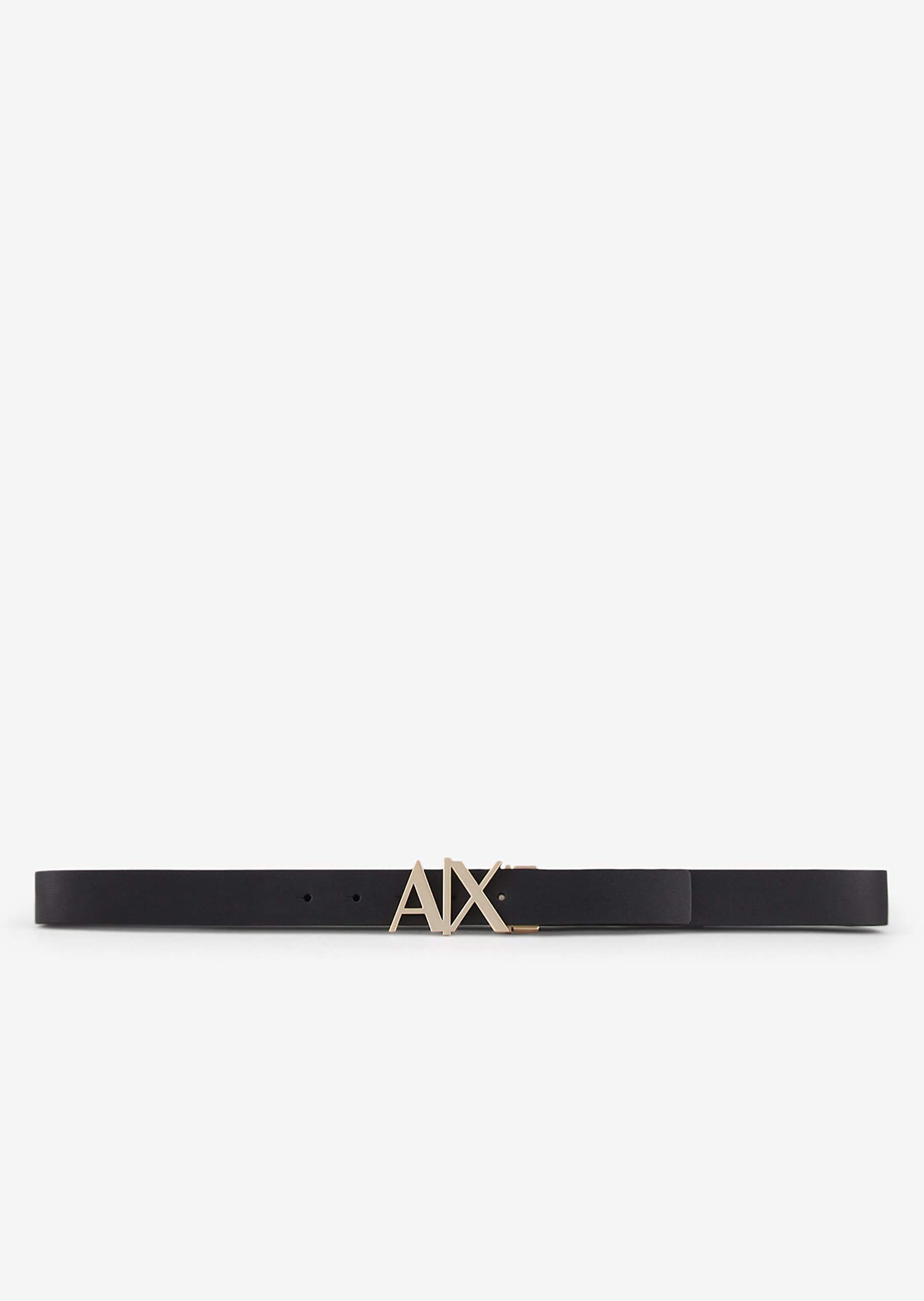 Armani Exchange Gold AX Buckle Reversible Hinge Belt, Black/Blue Navy, 32