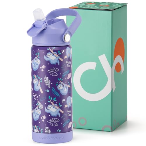 Image of Choco Mocha Kids Water Bottle For School, Kids Insulated Water Bottle Stainless Steel for Girls,18Oz Purple Sloth