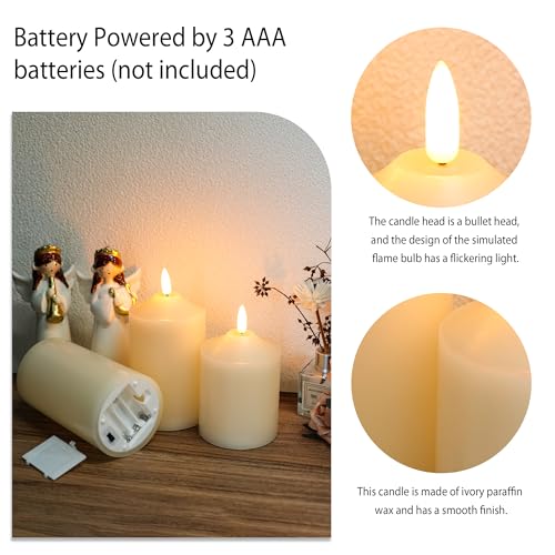 Image of JHY DESIGN 3D Flameless Candles Set 4 /5 /6inch High Real Wax Battery Candle Pillars Flickering LED Candles with 8-Key Remote Control Timers for Home Wedding Party Christmas Decoration (Set of 3)