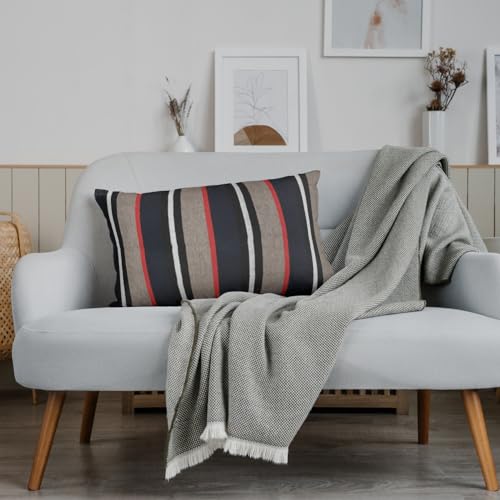 Image of Varde 180 TC Pillow Cover Set of 2 | Pillow Cover Cotton 100% | Pillow Cover Set of 2 King Size | Wrinkle Free & Fade Resistance | Striped Pattern | Standard Size | All Season Use (Black & Grey)