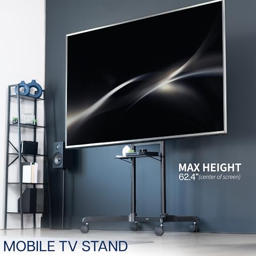 Image of VIVO Mobile TV Cart for 55 to 100 inch Screens up to 165 lbs, LCD LED OLED 4K Smart Flat and Curved Panels, Rolling Stand with Laptop DVD Shelf, Locking Wheels, Max VESA 800x600, Black, STAND-TV100E