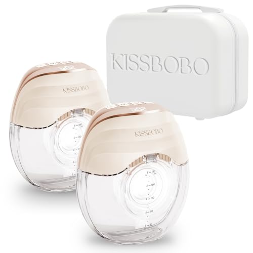 Image of KISSBOBO GLE10 Wearable Breast Pump - Hands-Free, Invisible & Lightweight Design, 3 Modes & 8 Levels, Portable Electric Breast Pump with 19/21/24mm Options, Includes Travel Suitcase (Orange,2pcs)