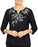 Alfred Dunner Women's Floral Animal Print Yoke Knit Top Size L Black