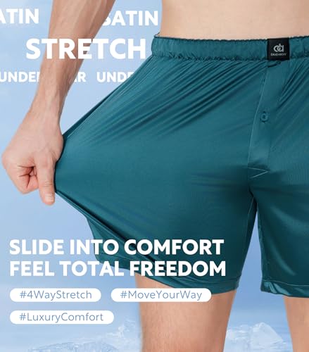 DAVID ARCHY Stretch Satin Boxers for Men, Silk Feeling Boxer Shorts, Breathable Loose Men's Underwear for Sleep 3 Pack3