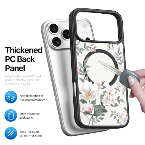 Image of VONZEE Back Cover Case Compatible with iPhone 17 Pro Case Luxury Retro Flowers Floral Clear for Magnetic Wireless Charging Case Shockproof PC+TPU Cute Glossy Shiny Cover for Girls Women, 6.3'' Black