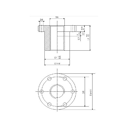 Trapezgewindemutter Flansch EBFM 22x5 links Rotguss