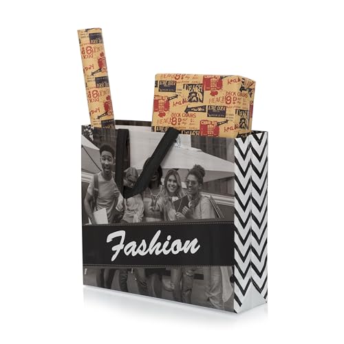 Image of Lavya Reusable Non-Woven Laminated Gift Bags, Wedding Gifts, Shagun, Modern Gifting, Hampers, Chocolates,Perfume,Cosmetics Carry Bag (Fashion Black&White, Pack of 10)