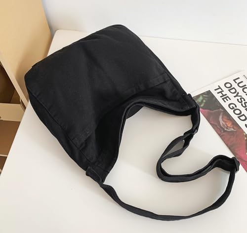 Image of Cotton Tote Handbag Women Canvas Crossbody Beach Bag Hobo Shoulder Tote Bag with 3 External Pocket,Zipper Closure