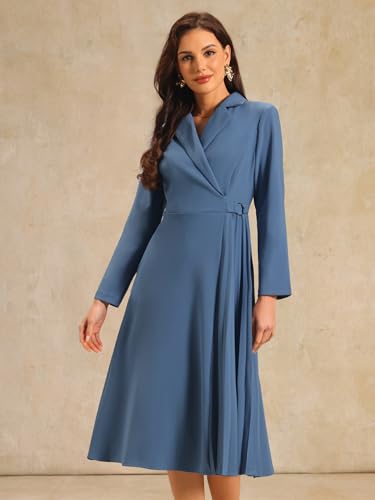 Image of Hobemty Women's Wrap Dress A-Line Pleated Midi Long Sleeve Dresses