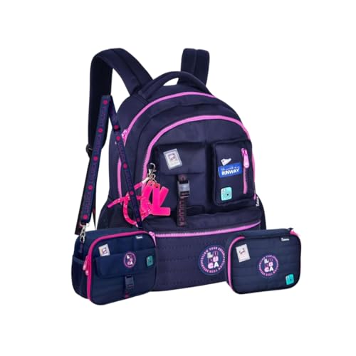 Kit Mochila Costas Luluca Lancheira Térmica E Estojo Escolar Azul