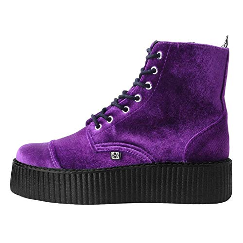 T.U.K Violet Velvet Viva Mondo Boots for Women, Fashion Lace Up Platform Combat Boots | US Women 8