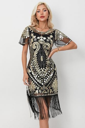 1920s Gatsby Flapper Dress Sequin Beaded Tassel Vintage Evening Gown2