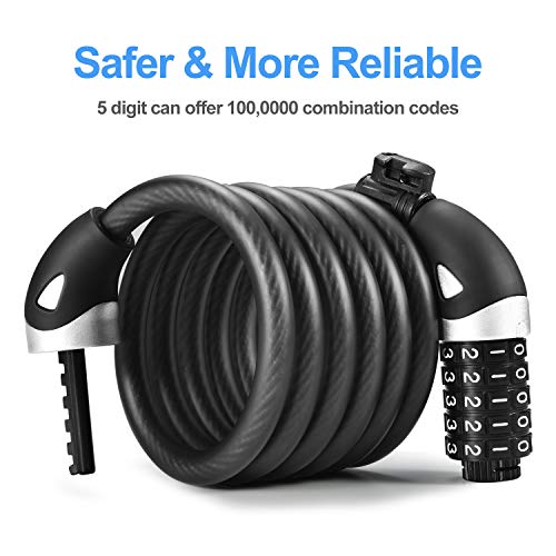 Leichten Bike Lock, 5 Digit Resettable Combination Coiling Cable Lock For Bicycle Outdoors,4 Feet Long High Security With Mounting Bracket Heavy Duty Anti Theft 1/2 Inch Diameter #TOP2