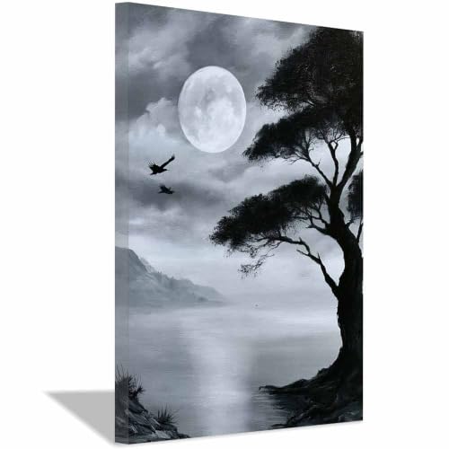 Peinture sur toile haut de gamme Moon Lake XENIOU - Œuvre encadrée salon et bureau