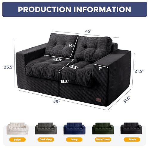MAXYOYO Bean Bag Chair for Adults, Upholstered Floor Sofa with Armrests, Loveseat Boneless Couch with Tufted Cushion & Backrest, Sofa in A Box, Large Bean Bag Couch for Bedroom Living Room, Black