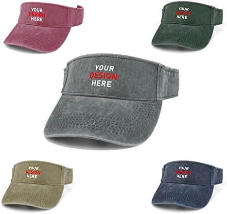 Custom Visor Hat for Men Women Add Your Own Text Photo Logo, Customized Personalized Denim Hats Adjustable Fit Adult Sun Visor Cap for Outdoor Sport Hiking Travel