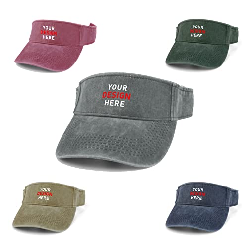 Custom Visor Hat For Men Women Add Your Own Text Photo Logo, Customized Personalized Denim Hats Adjustable Fit Adult Sun Visor Cap For Outdoor Sport Hiking Travel #TOP19