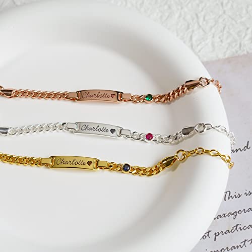 Custom Baby Birthstone Bracelets with Name for Infant Girls, Personalized 18K Gold Plated Bracelet Engraved Name Baby Birthday Gifts for Boys, Kids Jewelry for Girls4