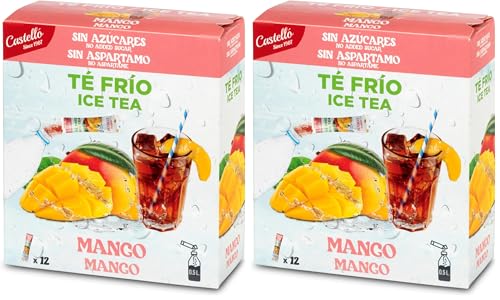 Castello since 1907 Té Frío (Ice Tea - Iced Tea) Zero & Instantáneo | Mango | 12 sobres | 1 sobre : 500 ml de Té | 0 Calorías | 0 Azúcar | 0 Aspartamo (Paquete de 2)