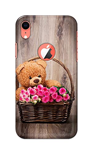 Image of PRINTFIDAA Roses and Teddy Bear in The Wicker Hard Back Cover for Apple iPhone XR Logo (6.1 inch), A2105, A1984, A2107, A2108 Back Cover -(P6) KAT1004