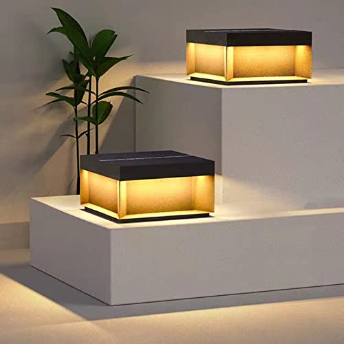 Jhotec Stainless Steel Solar Post Lights Outdoor, Solar Powered Fence Post Cap Lights, 3000K Led Lighting Decor For Garden Deck Patio, Fit Wooden Posts (Solar Powered, 15.7" L X 15.7" W X 6" H) #TOP6