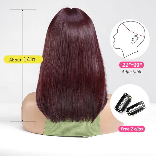 OUFEI Dark Wine Red Bob Wig With Bangs Short Straight Wig For Women Synthetic Hair Wigs for Daily Party Cosplay Wear - Image 4
