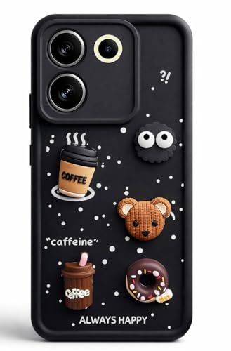 Image of Bintage Cute Fun Taddy| 3D Ball Bear| Donut| Coffee Rubber Case Full Body & Camera Protection Back Cover Compatible for Tecno Camon 20 Pro 5G - Black