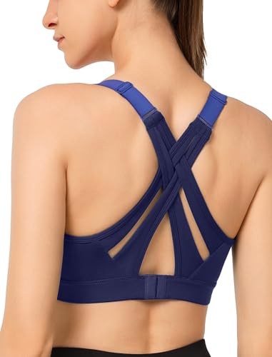 Image of Yvette Women's High Impact Sports Bra for Running | High Support, No Bounce, Large Bust, Pickleball, Gym Workout, Adjustable Straps, Crisscross Back, Wireless, Sewn in Pads