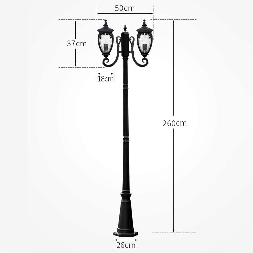 Lampadaire Colonne Robuste Et Durable De Style Rétro Européen Traditionnel pour Pelouse, Jardin Ou Parc, Étanche, Style Victorien, 2 Têtes, Douille E27, Lanterne en,Glass-260cm