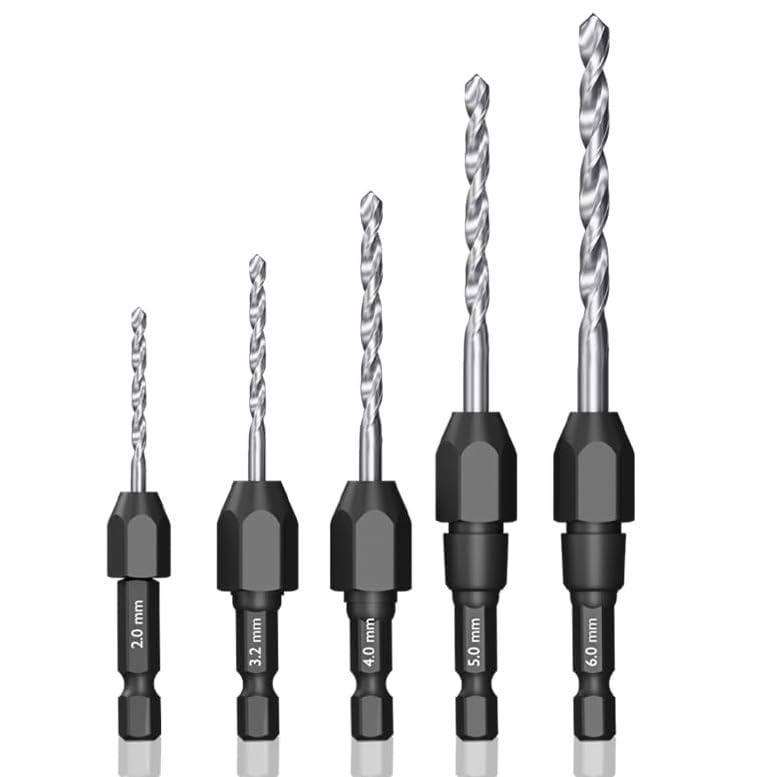 5 pcs-Countersink Drill Bit Set, Tapered Drill Bits, Countersink Drill Bit Set, 1/4" Hex Shank Quick Change for Woodworking, Pilot Screw Hole Set