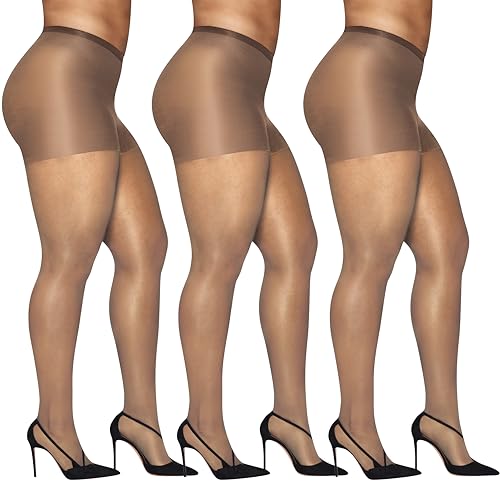Image of Hanes Women's Curves Control Top Sheer Toe Silky Sheer Pantyhose With Wicking Cool Comfort