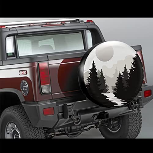 Image of Abstract Moon Spare Tire Cover Mountain Tree Waterproof Dust-Proof Universal Spare Wheel Tire Covers 15 Inch Fit for RV Trailer Truck Jeep Rv SUV Truck Camper Travel Trailer Accessories