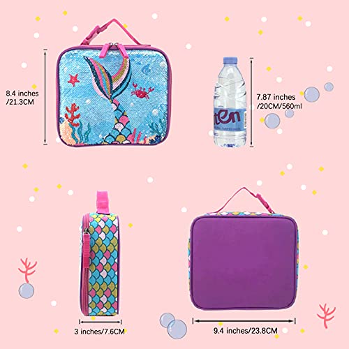 Happysunny LX2021-018 Mermaid Lunch Box For Girls Kids Children Reversible Sequin Lightweight Reusable Insulated Lunch Bag thumb #1
