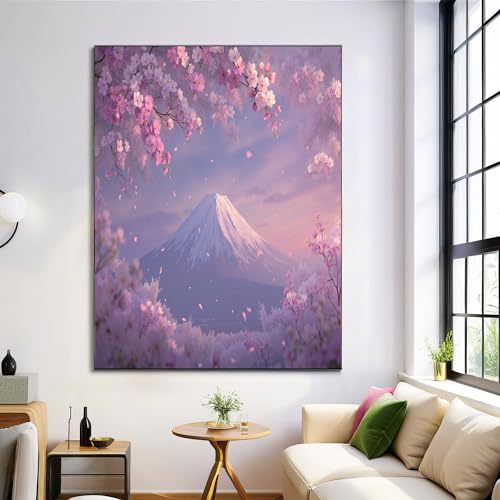 Cuadro en lienzo de flores de cerezo y Monte Fuji, decoración moderna de pared 60x90cm
