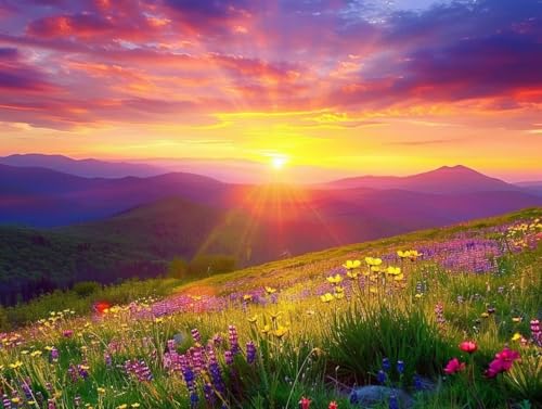 Broderie diamant coucher de soleil 5D : kit peinture diamant bricolage adulte 50x70cm