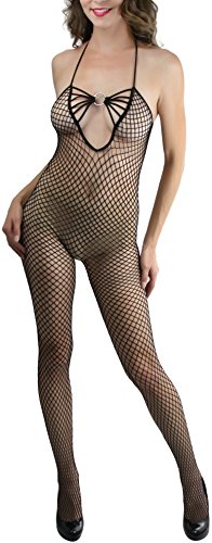 Image of ToBeInStyle Women's Bodystocking Crotchless Peek-A-Boo Fishnet Lace Bodysuit
