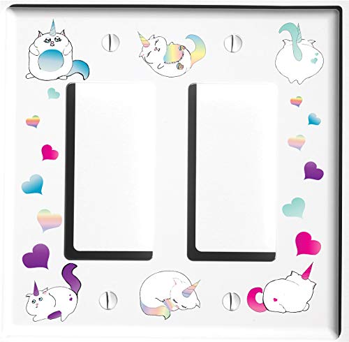Caticorn Light Switch Plate and Outlet Covers Cat Unicorn Children's Room Nursery Decor (Double Rocker)