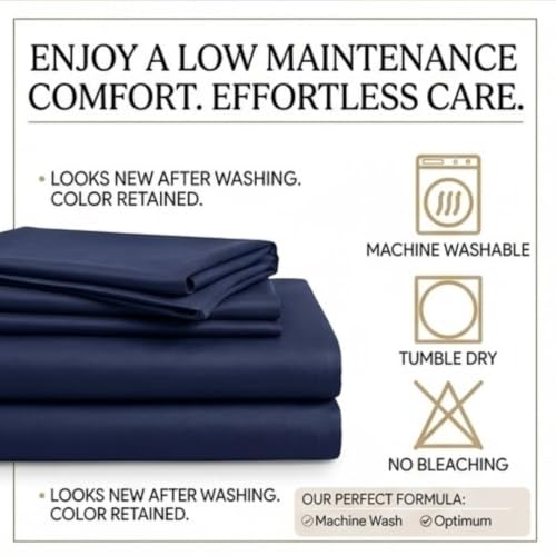 Image of Egyptian Cotton Feel Double Size Flat Bedsheet with 2 Pillow Covers | 800 TC Soft & Breathable | Navy Blue Solid Pattern for Bedrooms and Hotels Use (Size: 60 x 100 Inch)