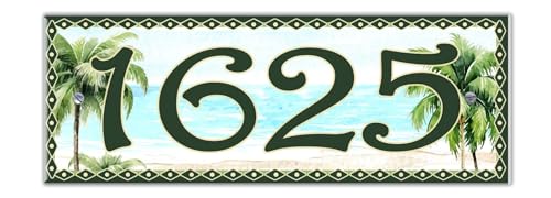 Ocean Palm Trees Themed Ceramic Tile House Number Small Address Plaque