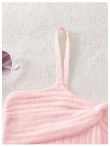 Girl's Twist Ribbed Knit Sweaters Spaghetti Strap Summer Camisole Tops Casual Pullovers4