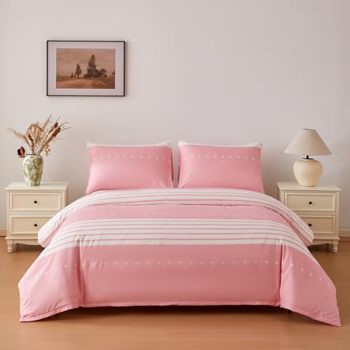 Dalina Funda Nórdica Para Cama 180, Juego De 3 Piezas Rayas Rosas - Incluye Funda De Edredón 260x240cm Y 2 Fundas De Almohada 50x75cm - Microfibra Suave Y Transpirable, Sin Bajera