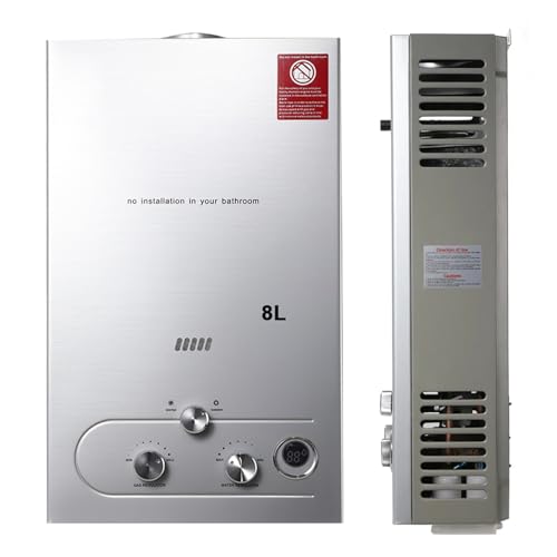 NICCOO 8L LPG Water Heater Propane Gas Water Heater Portable Instant Gas Boiler Tankless Camping Shower Sliver