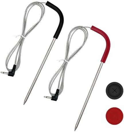LESYAO 2-Pack Meat Probe Replacement for Pit Boss Pellet Grills and Smokers, 3.5mm Plug Waterproof Thermometer Probes with 2 Pack Probe Grommets