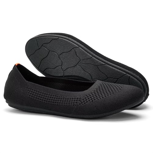Image of Puxowe Women's Ballet Flats Breathable Knit Slip On Comfortable Round Toe Walking Shoes with Arch Support Insole for Work